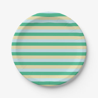 Blassblau, Aqua Green und Beige Streifen Pappteller