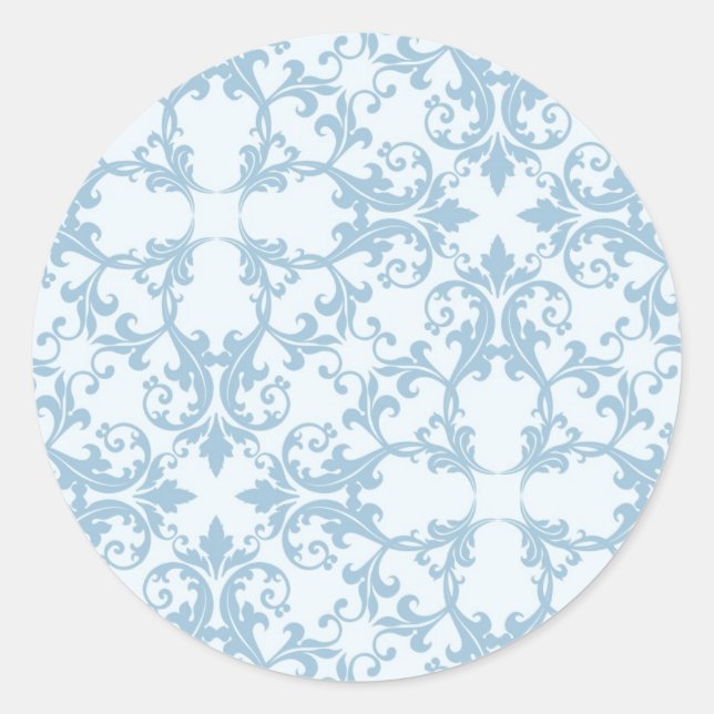 Blassblau Damask Runder Aufkleber (Vorderseite)