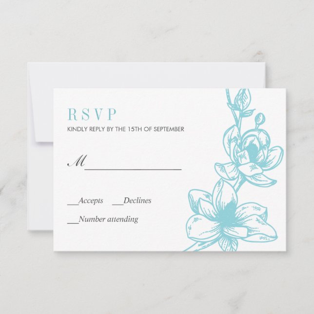 Blassblau | Magnolische Blume Bloom | HochzeitsrSV RSVP Karte (Vorderseite)