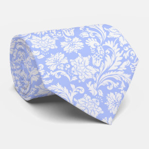 Blassblau und weißer Vintage-Blumendamast Krawatte