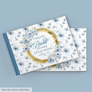Blassblaue goldene Glitter-Wasserfarben-Blumen Bra Gästebuch