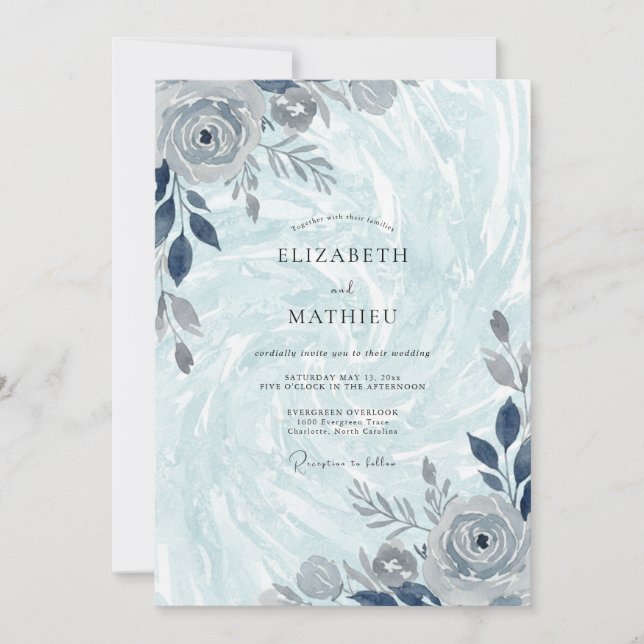 Blassblaue kristalline Winterhochzeit Einladung (Vorderseite)