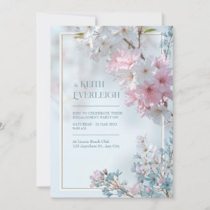 Blassblaue nebelige romantische Sakura Goldrahmen- Einladung