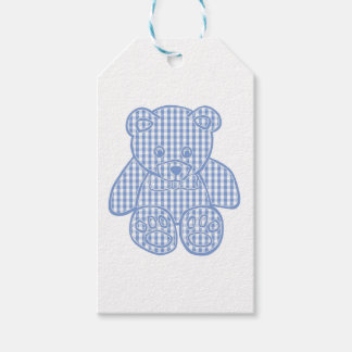 Blassblaue Pastel Gingham Teddy Bear Classic Runde Geschenkanhänger