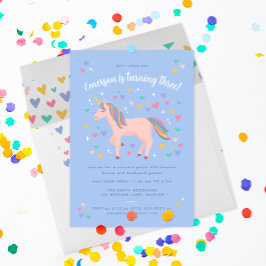 Blassblaue Pastel Rainbow Unicorn Geburtstagsparty Einladung
