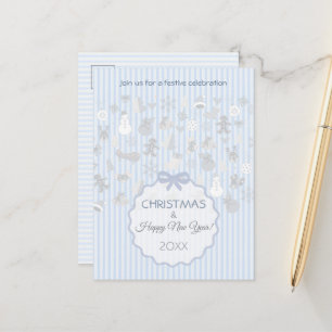 Blassblaue Pastellstreifen Whimsical Weihnachten S Ankündigungspostkarte