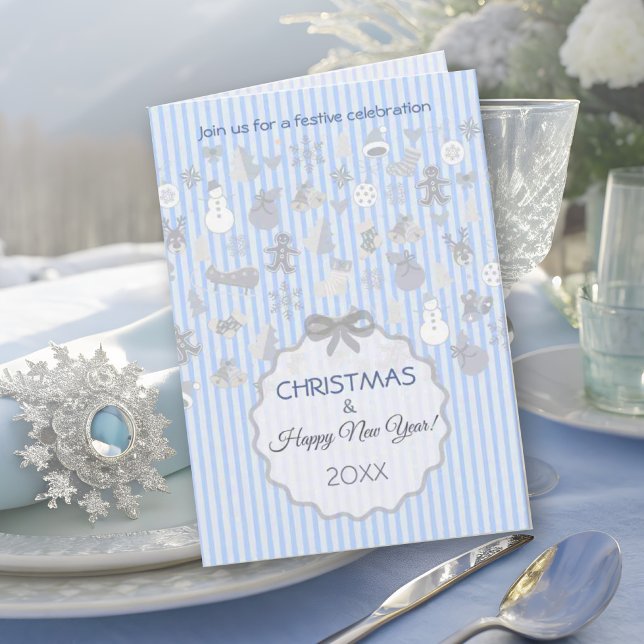 Blassblaue Pastellstreifen Whimsical Weihnachten S Einladung (Von Creator hochgeladen)