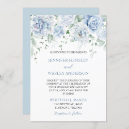 Blassblaue Rose Hydrangeas Hochzeitseinladung Einladung