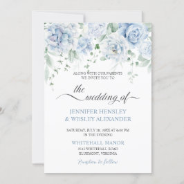 Blassblaue Rose Hydrangeas Hochzeitseinladung Einladung