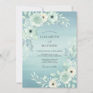 Blassblaue ruhige Aquarell-Hochzeit Einladung