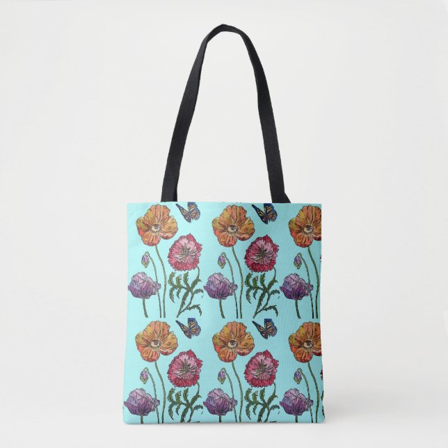 Blassblaue Shabby Poppy Tote Bag (Vorderseite)