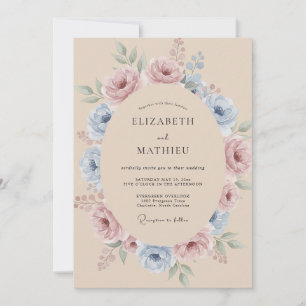 Blassblaue staubige Rosenblüten-Hochzeit Einladung