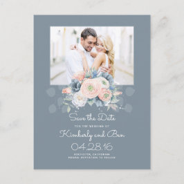 Blassblaue und dusty Rose Save the Date floral Ankündigungspostkarte