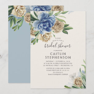 Blassblaue und elfenbeinfarbene florale Vintage-Br Einladung
