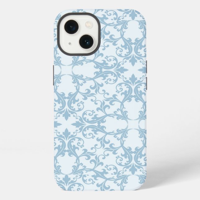 Blassblauer Damast iPhone Hülle (Rückseite)