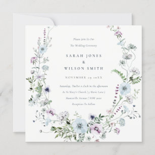Blassblauer Lilac Wildblume Wreath Wedite Einladun Dankeskarte