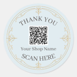 Blassblaues Gold Kleines Unternehmen QR-Code Danke Runder Aufkleber