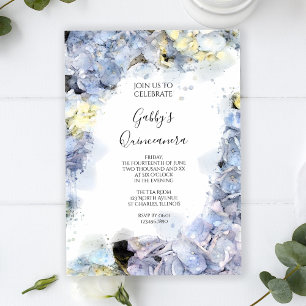 Blassblaues Hydrangea Wasserfarbe Party Quinceaner Einladung