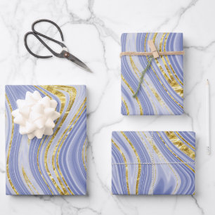 Blassblaues und goldenes Marmormuster Geschenkpapier Set
