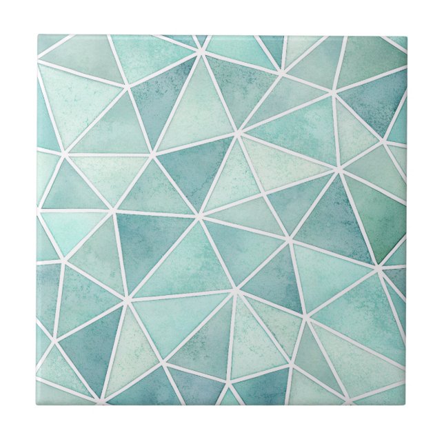Blasse Aqua-Geometrie-Mosaik – Polygon Fliese (Vorderseite)