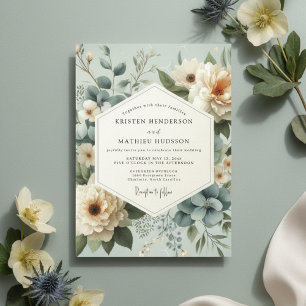 Blasse Blaue Florale Verzauberung Hochzeit Einladung