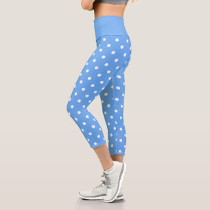 Blasse blaue und weiße Polka-Punkte Capri Leggings