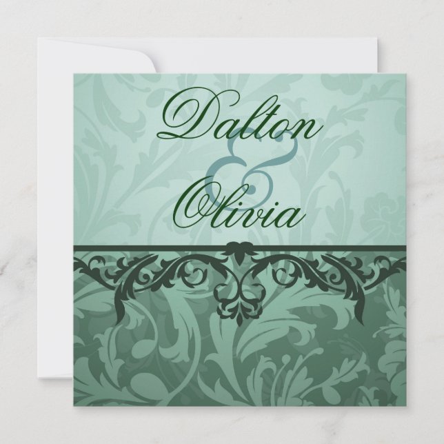 Blässe Brocade Sage Blumenzwiebeleinladung Einladung (Vorderseite)