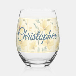 Blasse Butter Gelbe weiche blaue Blütenblume Hochz Weinglas Ohne Stiel