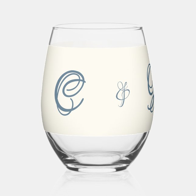 Blasse Butter Gelbe weiche blaue Blütenblume Hochz Weinglas Ohne Stiel (Vorderseite)