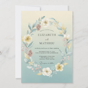 Blasse Gelbe Teal-Blüten-Hochzeit Einladung