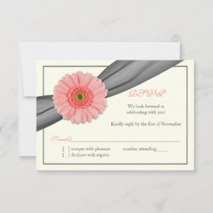 Blasse Korallen-Gerbera Graues Band Hochzeits-Antw RSVP Karte