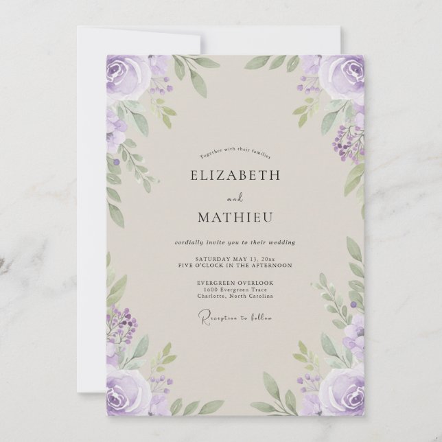 Blasse lila Blätter Hochzeit Einladung (Vorderseite)