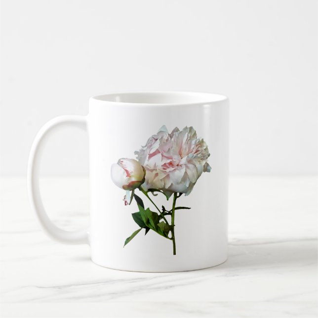 Blasse Pinke Pfingstrose und Knospe Kaffeetasse (Links)