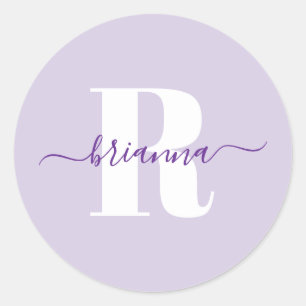 Blasse Purpur-Schriftname Fett-Monogramm Runder Aufkleber