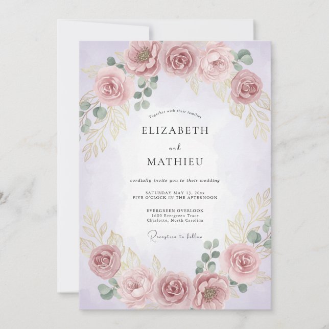 Blasse rosa Blumengesteck Hochzeit Einladung (Vorderseite)