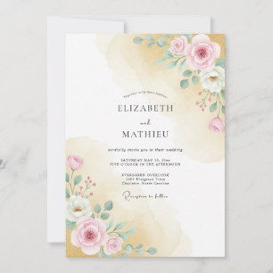 Blasse rosa florale Launen Hochzeit Einladung