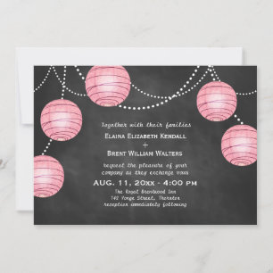 Blasse rosa Laternen auf Kreide-Hochzeitseinladung Einladung