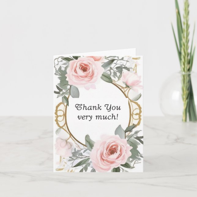 Blasse rosa Rosen Goldrahmen Danke (Vorderseite)