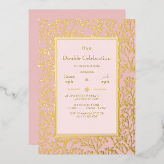 Blasse Rose Elegante Doppel-Jubiläums-Geburtstag Folieneinladung