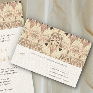 Blasse Rosen Art Nouveau Kolibris Hochzeit RSVP Ca Karte