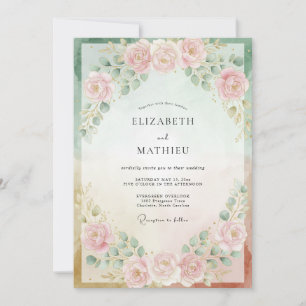 Blasse Röte-Mint-Pfingstrosen-Hochzeit Einladung