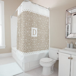 Blasse Taupe-Damaske, weiße Muschelgrenzen, Monogr Duschvorhang