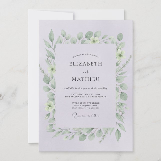 Blasse Violette Blätterhochzeit Einladung (Vorderseite)