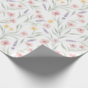 Blasse Wasserfarben-Blumen in Rosa Lila Gelb Geschenkpapier
