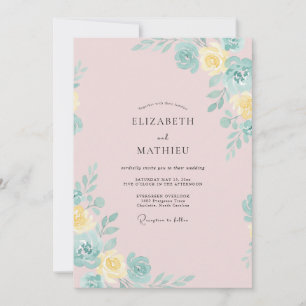 Blasse weiche rosa gelbe Pfingstrose Hochzeit Einladung