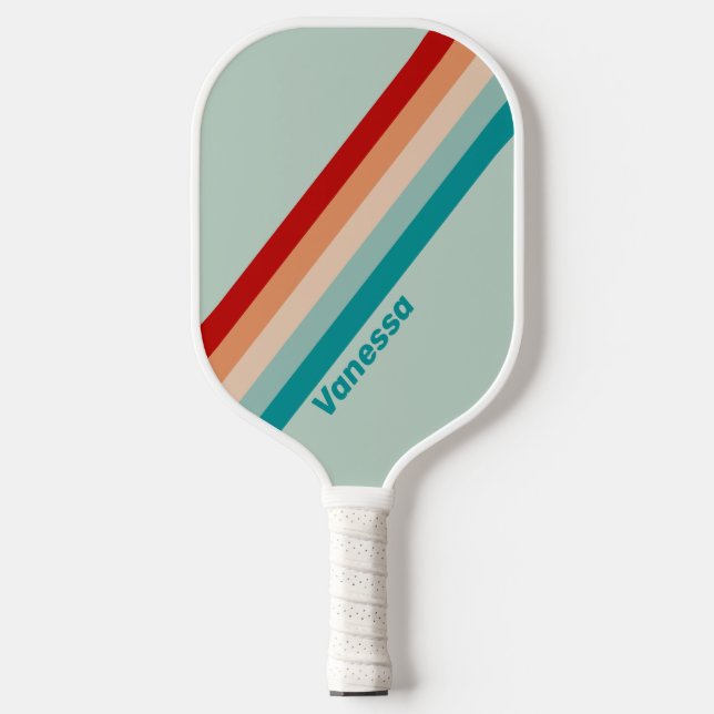 Blasseidenfarben Streifen mit Namen Pickleball Schläger (Vorderseite)