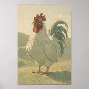 Blasser Hahn in einer ruhigen Farm-Landschaft Poster