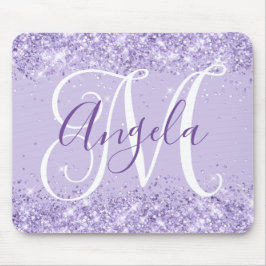 Blasser Lavender Glitzer Elegantes Script Monogram Mousepad