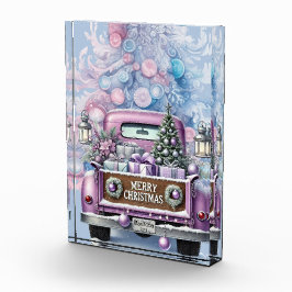 Blasser Lila Vintager Lkw Frohe Weihnachten Fotoblock