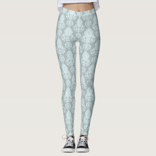 Blasses Aqua-Minz-Blau-Damasken-Filigran-Rollen-Bl Leggings